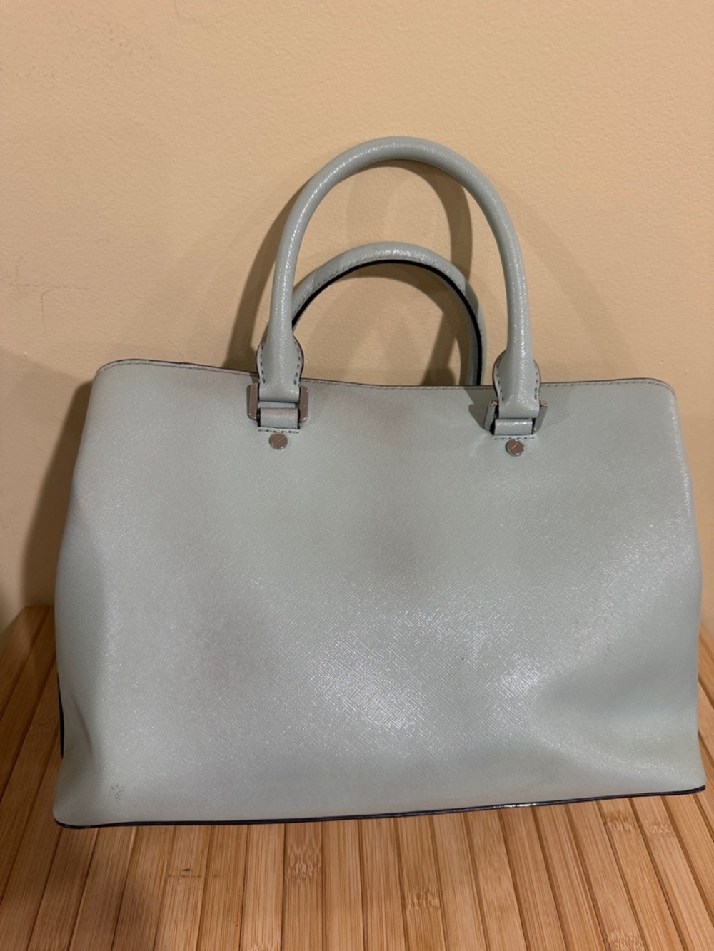 Michael Kors Pale Blue Saffiano Leather Satchel Michael Kors Handbag  MK Purses - Picture 4 of 16